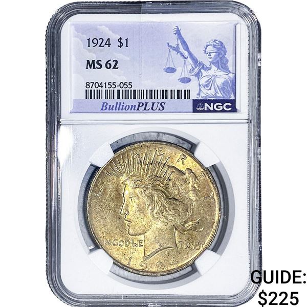 1924 Silver Peace Dollar NGC MS62