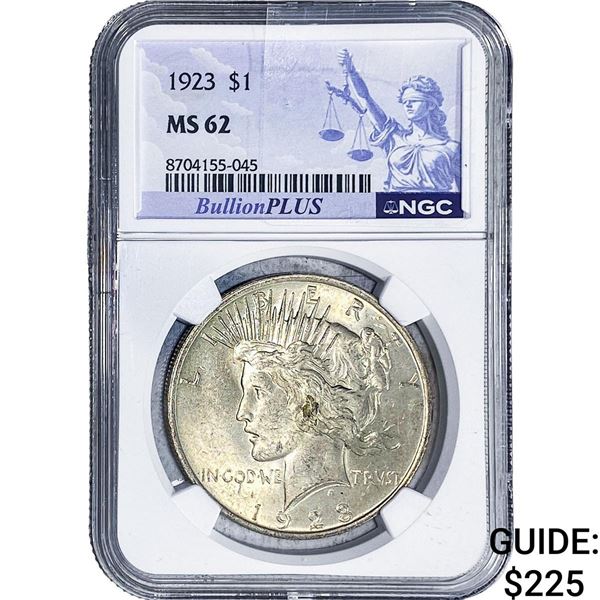 1923 Silver Peace Dollar NGC MS62