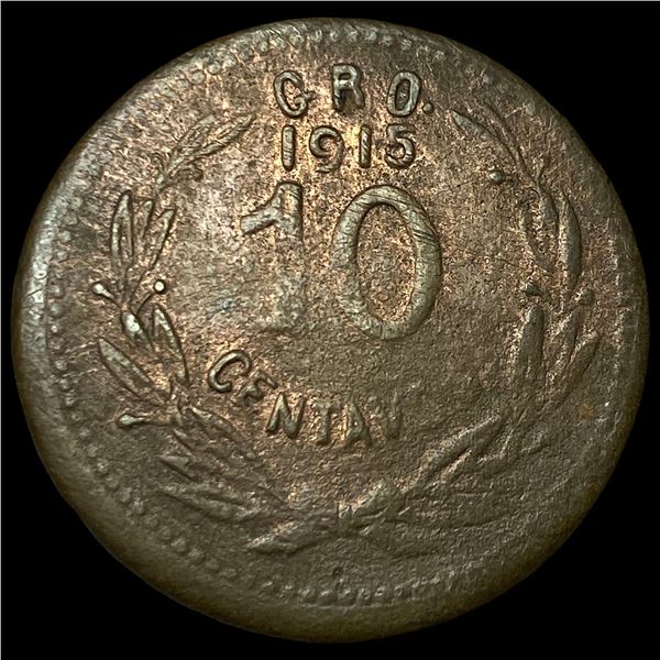 1915 Mexico Copper 10 Centavos LIGHTLY  CIRCULATED