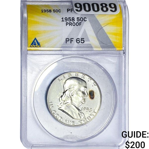 1958 Franklin Half Dollar ANACS PF65 PROOF
