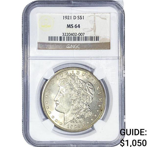 1921-D Morgan Silver Dollar NGC MS64