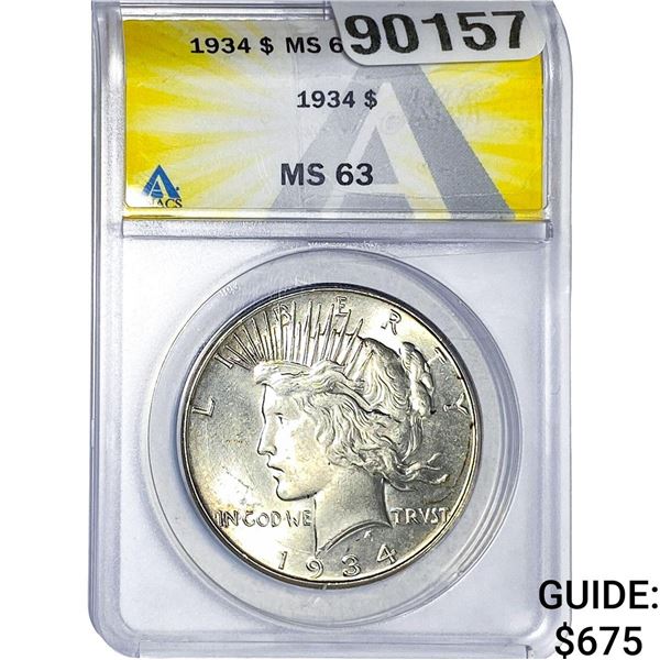 1934 Silver Peace Dollar ANACS MS63