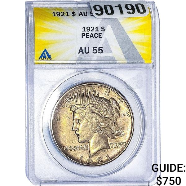 1921 Silver Peace Dollar ANACS AU55