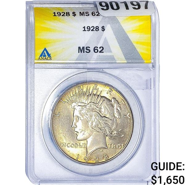 1928 Silver Peace Dollar ANACS MS62