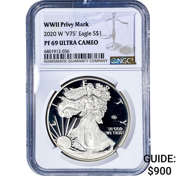 2020 W 'V75' Silver Eagle NGC PF69 WWII Privy Mark