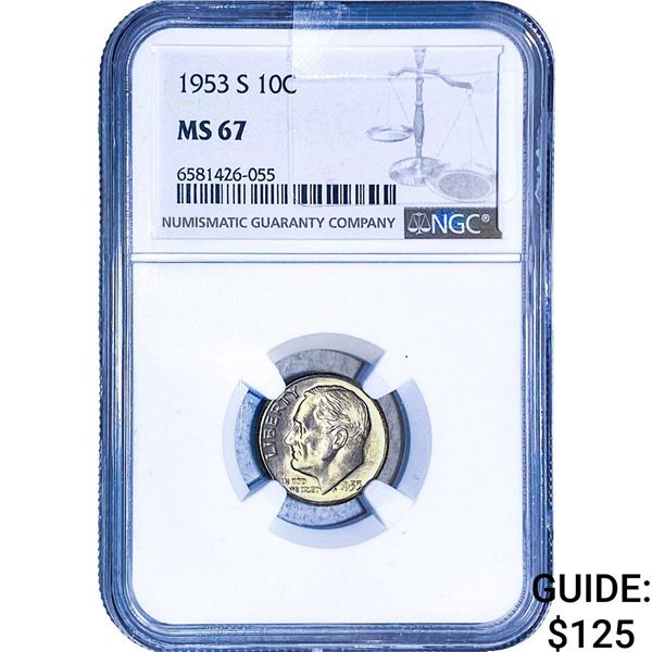 1953-S Roosevelt Dime NGC MS67