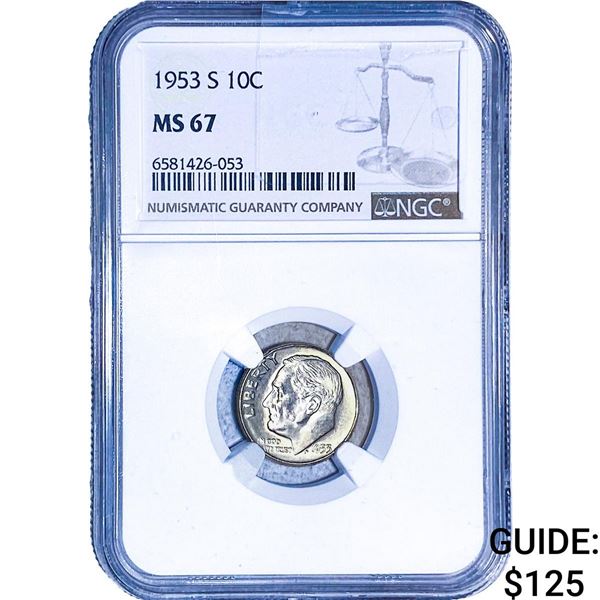1953-S Roosevelt Dime NGC MS67