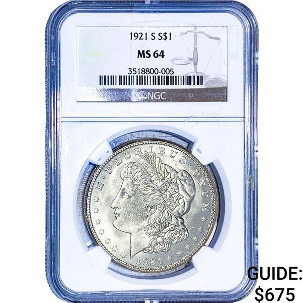 1921-S Morgan Silver Dollar NGC MS64