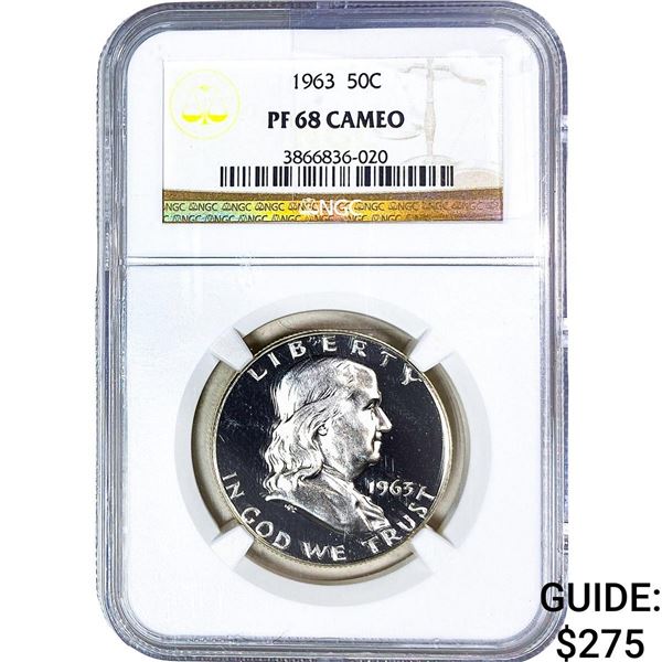 1963 Franklin Half Dollar NGC PF68 Cameo