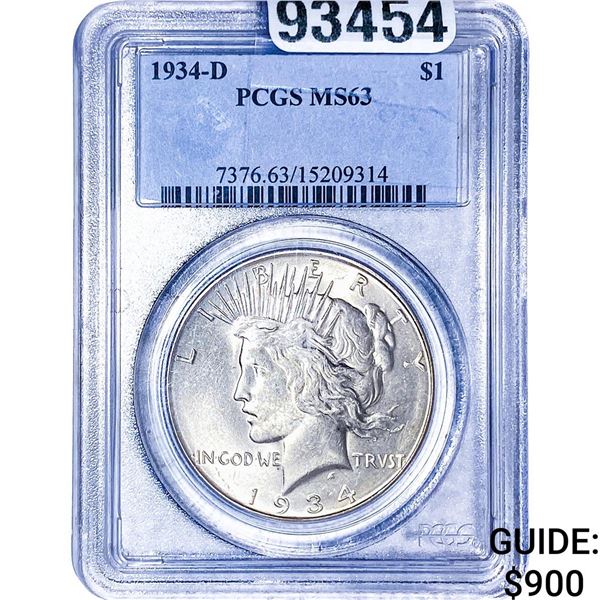 1934-D Silver Peace Dollar PCGS MS63
