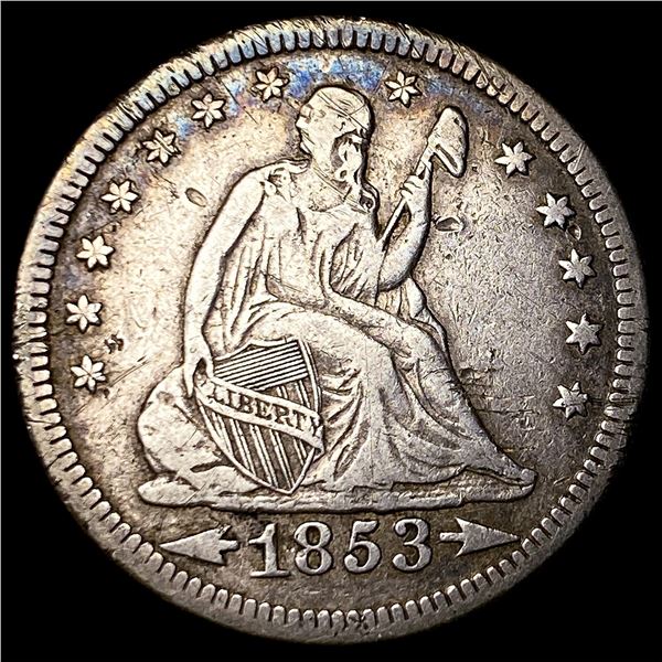 1853-O Arrows/Rays Seated Liberty Quarter  NEARLY UNCIRCULATED