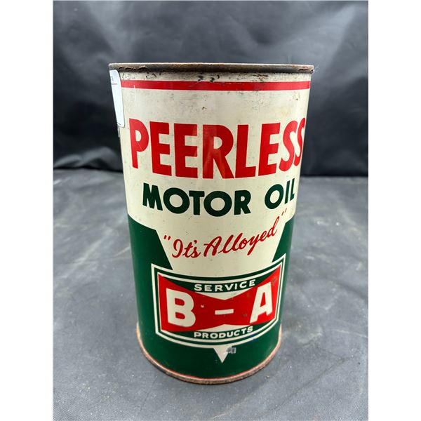 1940s B/A Peerless motor oil quart tin, no lid