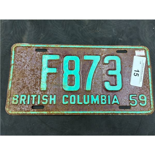 Vintage 1959 BC license plate