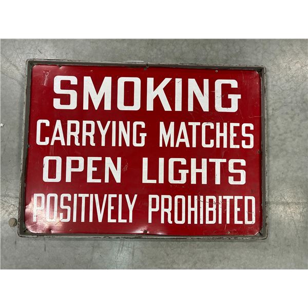 Antique poreclain No Smoking sign with metal frame 28"x21"