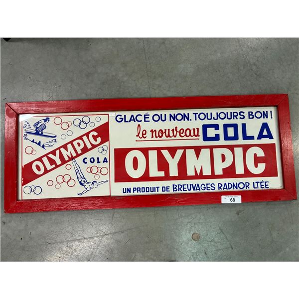 Vintage framed Olympic Cola advertisement 38" x14.5"