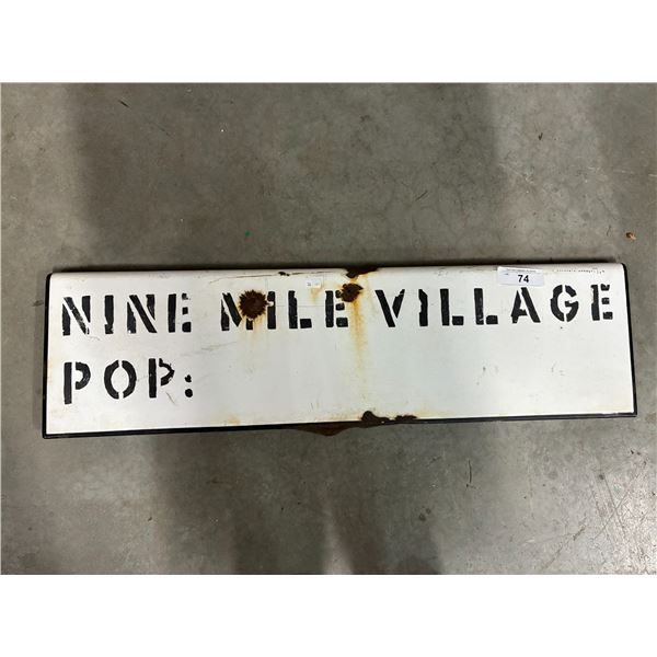 Vintage porcelain sign, Nine Mile Village Pop 31"x9.5"