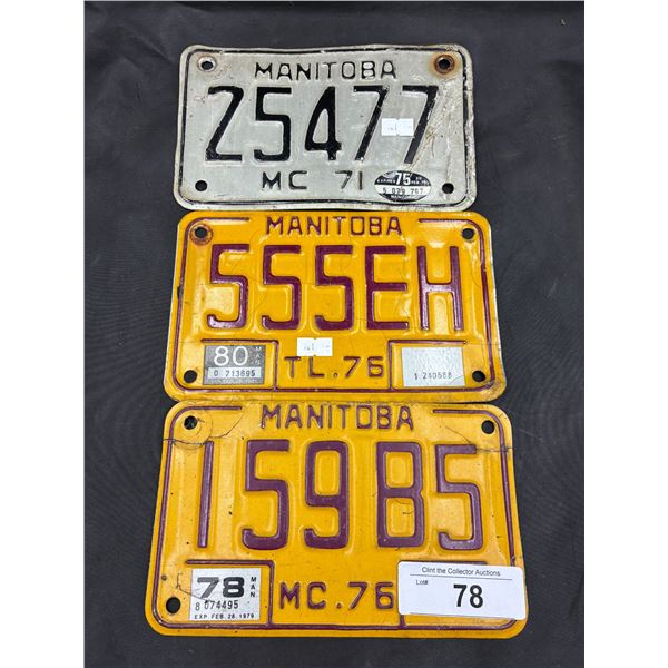 3 vintage Manitoba motorcycle plates 1976 & 1971