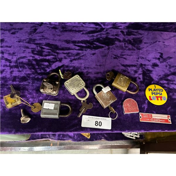 7 vintage locks & keys plus Pepsi pin
