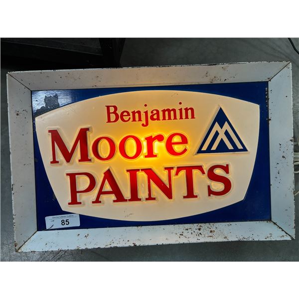 Vintage Benjamin Moore Paints light up sign, works, 21"x13"