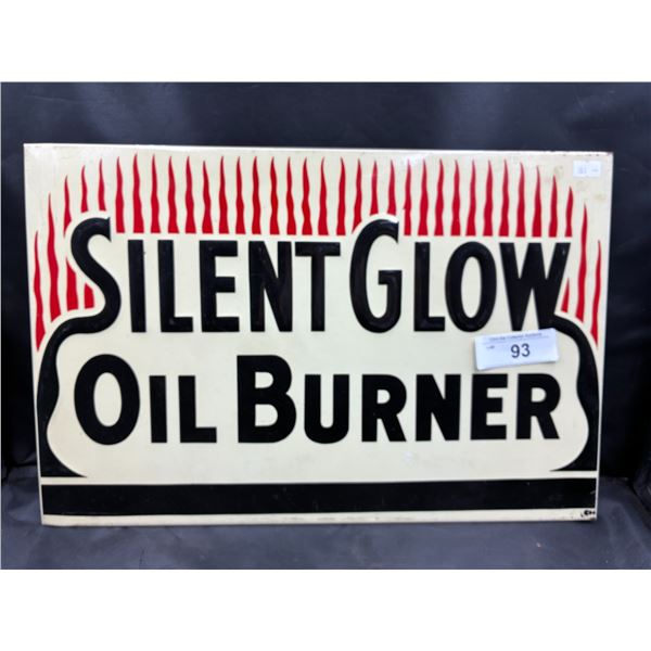Vintage tin Silent Glow Oil Burner sign 18"x11"