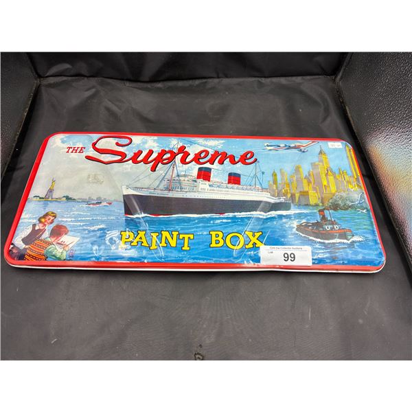 Vintage tin paint box with beautiful graphics 19"x8"