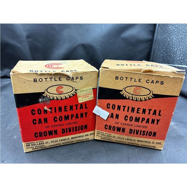 2 vintage boxes of bottle caps from Continental Can Company