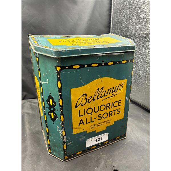 Vintage Bellamy's Liquorice tin 10" tall