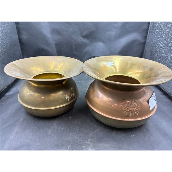 2 brass Red Skin brand spitoons