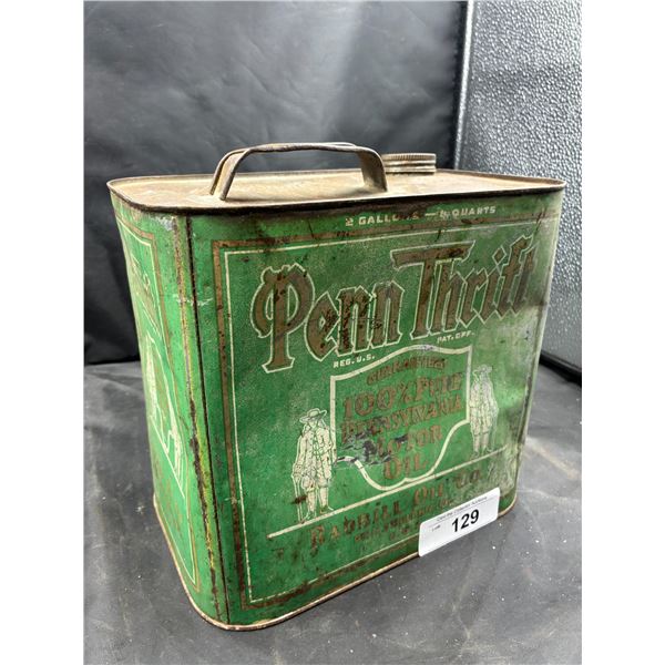 Hard to find antique Penn Thrift motor oil 2 gallon can