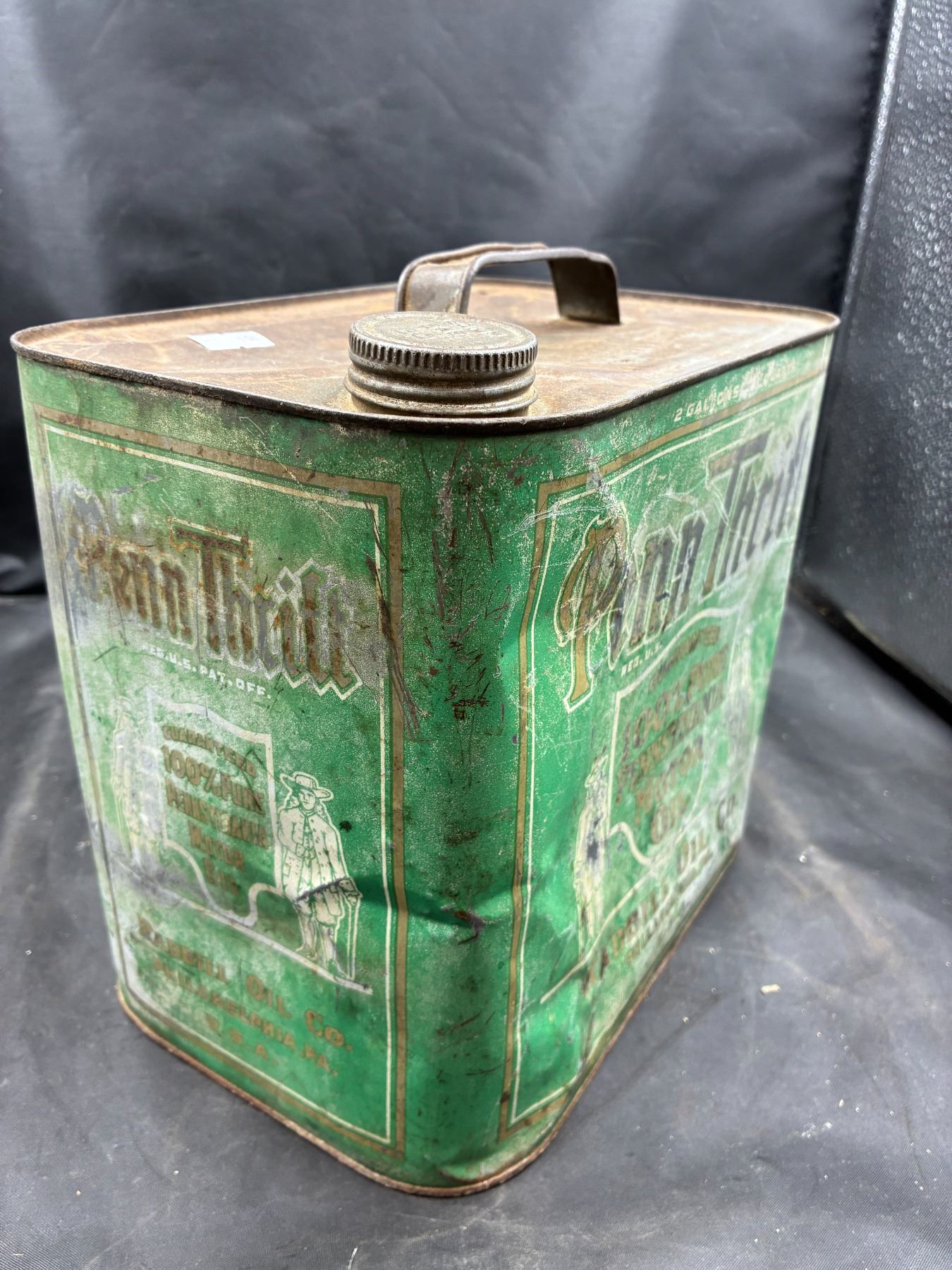 Hard to find antique Penn Thrift motor oil 2 gallon can