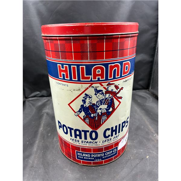 Very nice 1950s Hiland Potato Chip Can, Large
