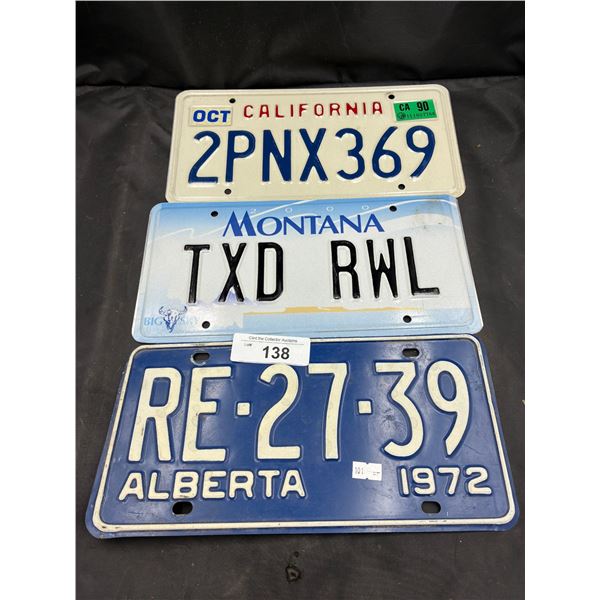3 vintage license plates