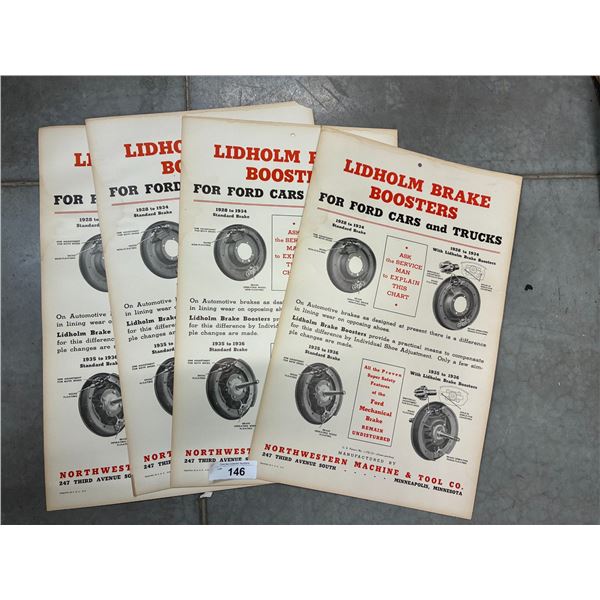 4 vintage Lidholm brake parts shop charts 22"x15"