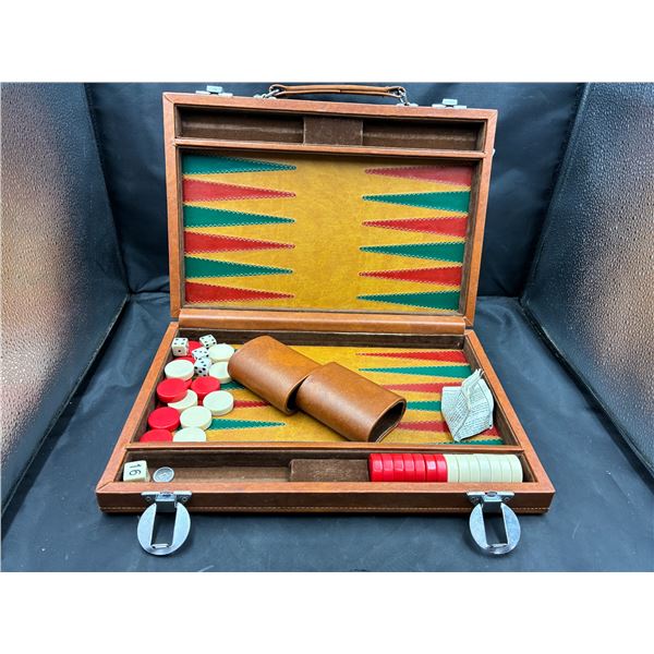 Vintage backgammon game in leather case