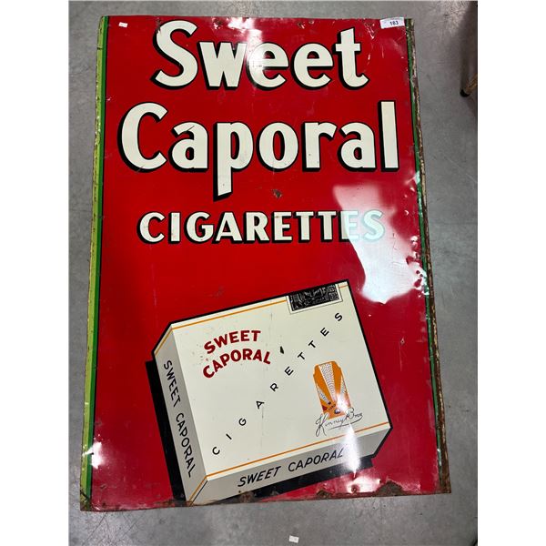 Large metal Sweet Caporal cigarette sign, has been trimmed, 49"x34"
