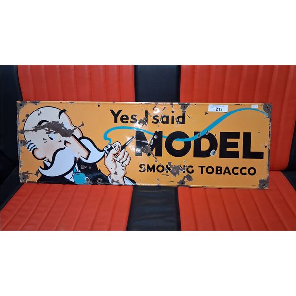 Vintage porcelain Model smoking tobacco sign 32"x10"