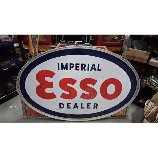 Hard to find Imperial Esso porcelain double sidedgarage sign with double hook swinging bracket 60"x4