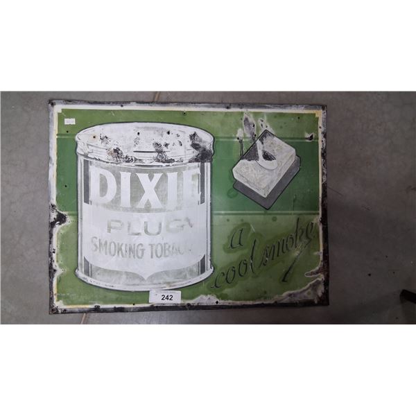 Antique Dixie plug smoking tobacco matal sign 23"x18"