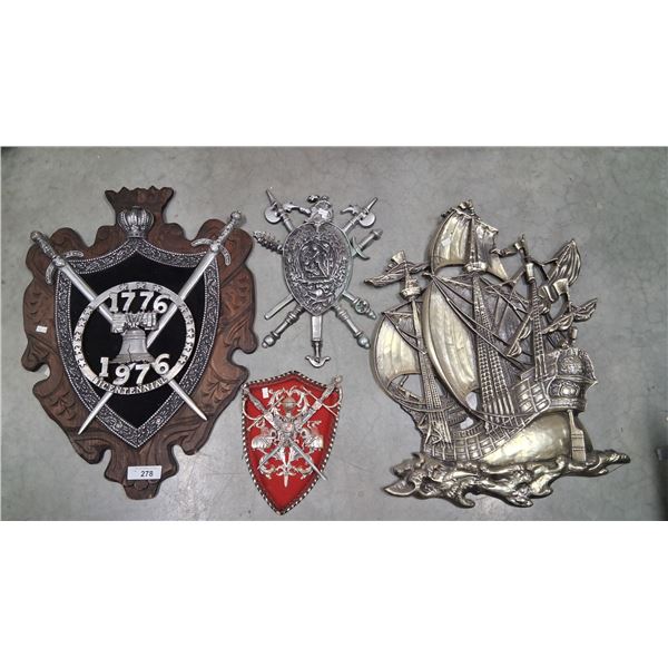 4 vintage coat of arms, largest is 27"