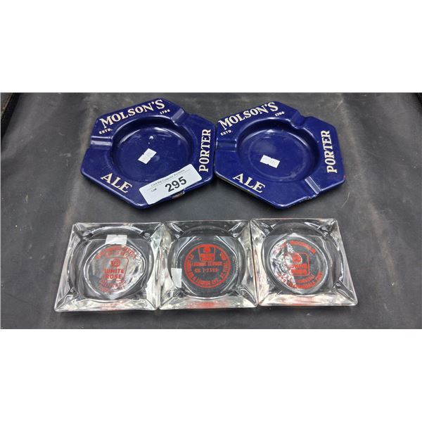 5 vintage ashtrays, Molson's, White Rose