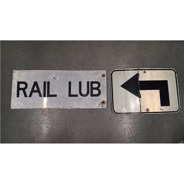2 vintage aluminum road signs, largest is 29"x11"