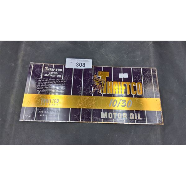 Vintage unrolled Thriftco motor oil tin