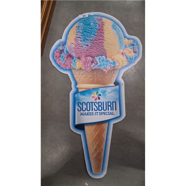 Vintage ice cream cone on sign board 47"x26"