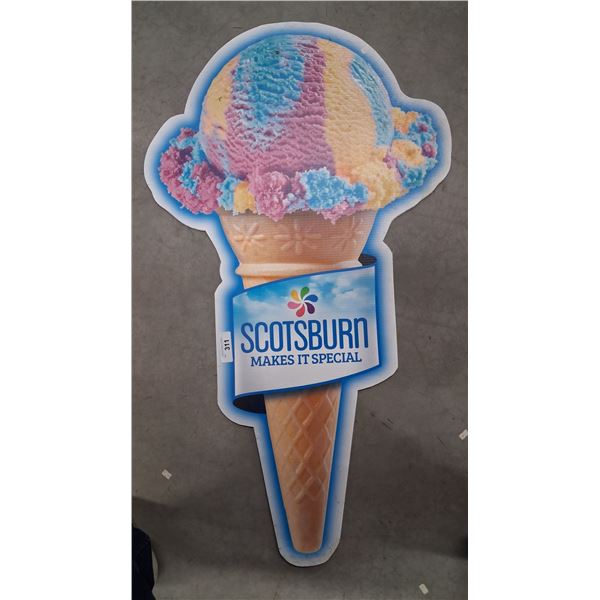 Vintage ice cream cone on sign board 47"x26"