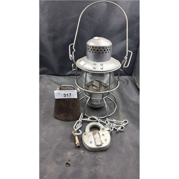 Collectable lot inc kerosene, cowbell, lock & key