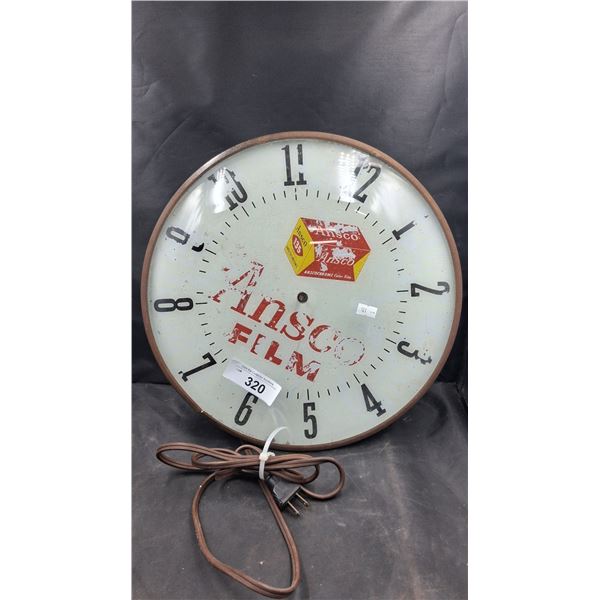 Vintage Ansco Film light up clock 15" Works!