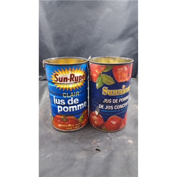 2 vintage Sunripe apple juice cans