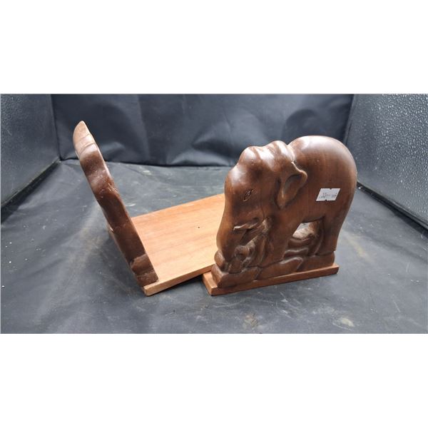 Pair of vintage wooden elephant book ends