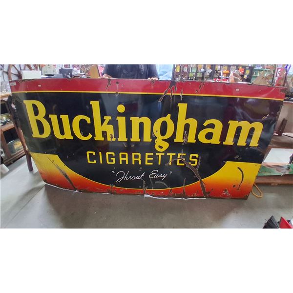 Antique 1920s porcelain Buckingham Cigarettes sign 94"x47"