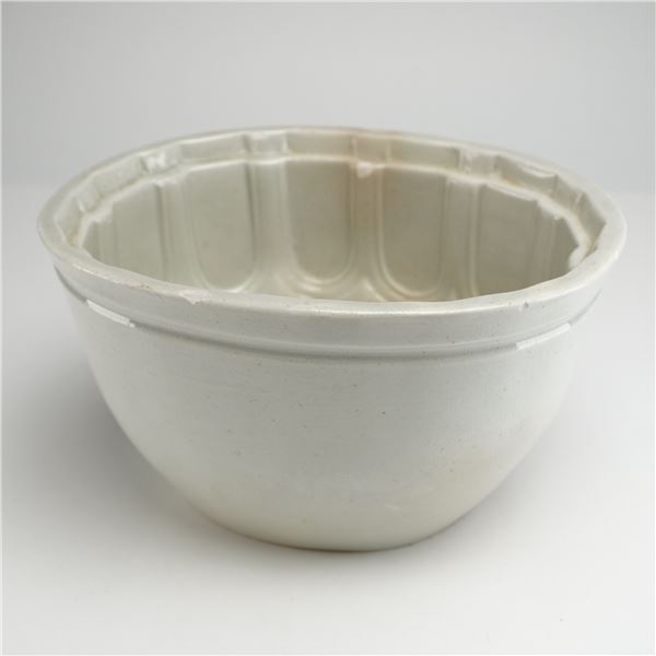 White Ironstone Pudding or Jello Mold with Floral Relief